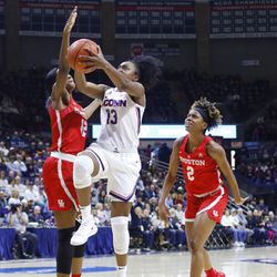 The Houston Cougars take on the UConn Huskies in a women’s college basketball game at Gampel Pavilion in Storrs, CT on March 2, 2019.