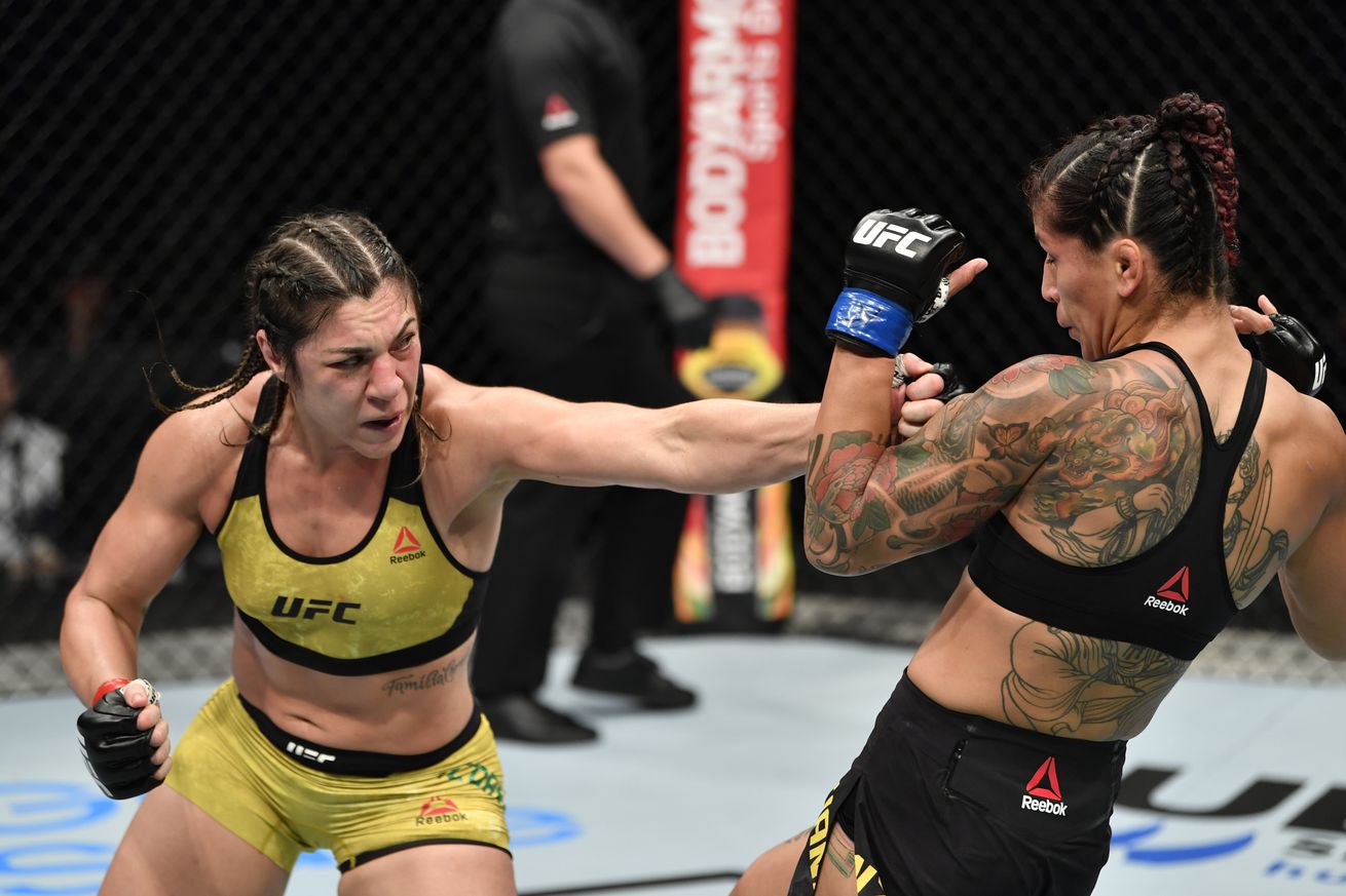 Bethe Correia whilst fighting Pannie Kianzad at a UFC Fight Island event in...