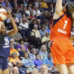The Indiana Fever take on the Connecticut Sun in a WNBA game at Mohegan Sun Arena on May 26, 2018.