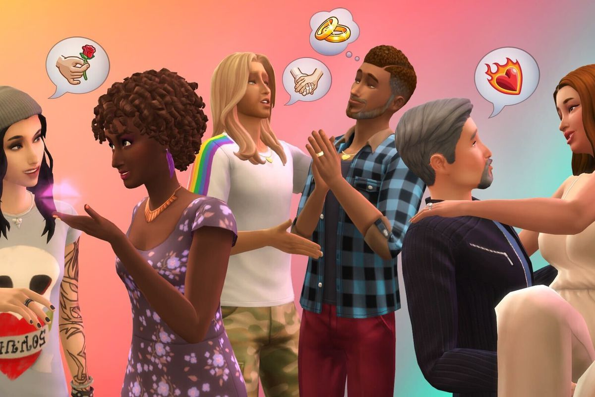 The Sims 4 - A variety of Sims in queer relationships chat about their relationships, from casual Woo-Hoo to serious discussions about marriage.