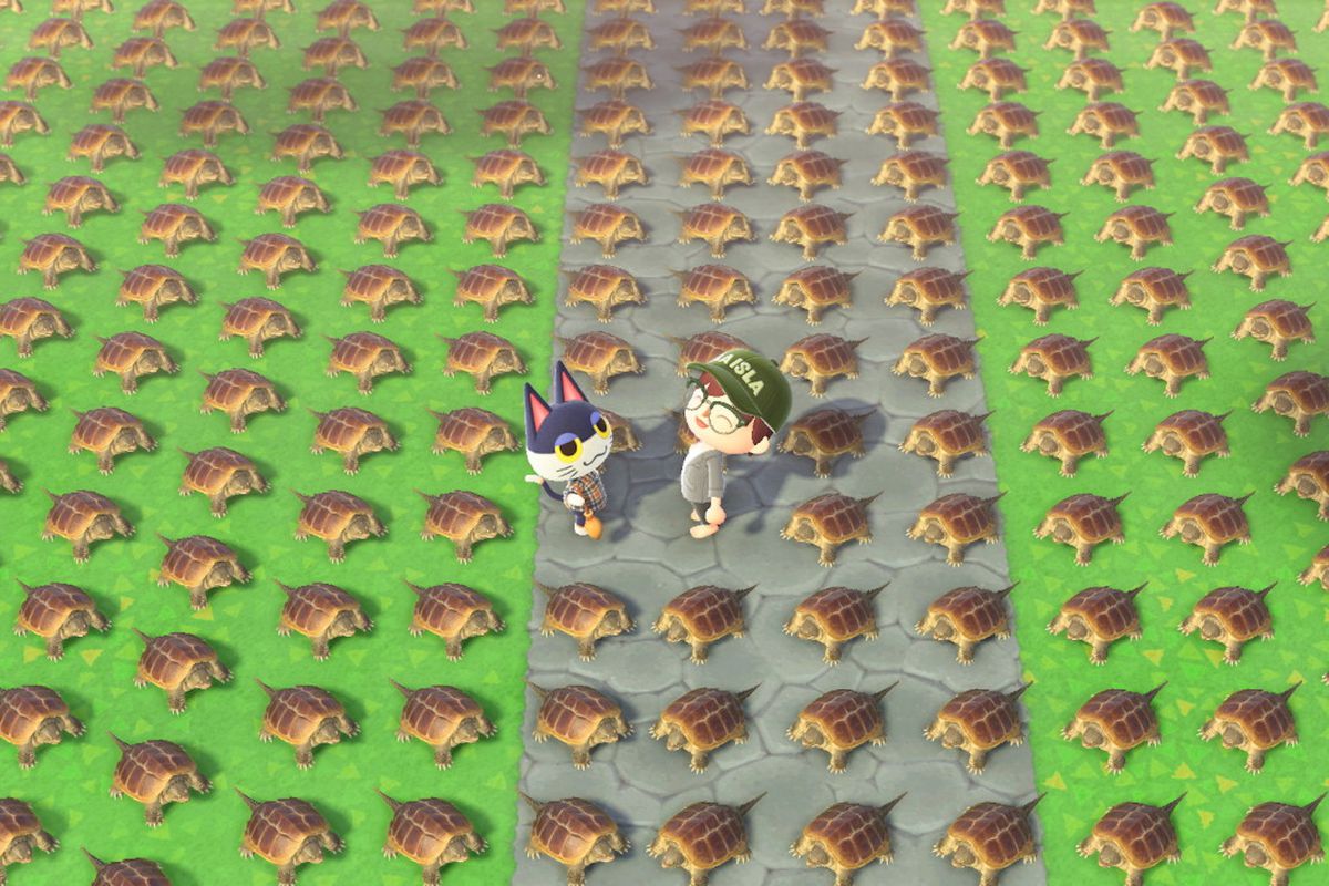 An endless array of snapping turtles in Animal Crossing: New Horizons.
