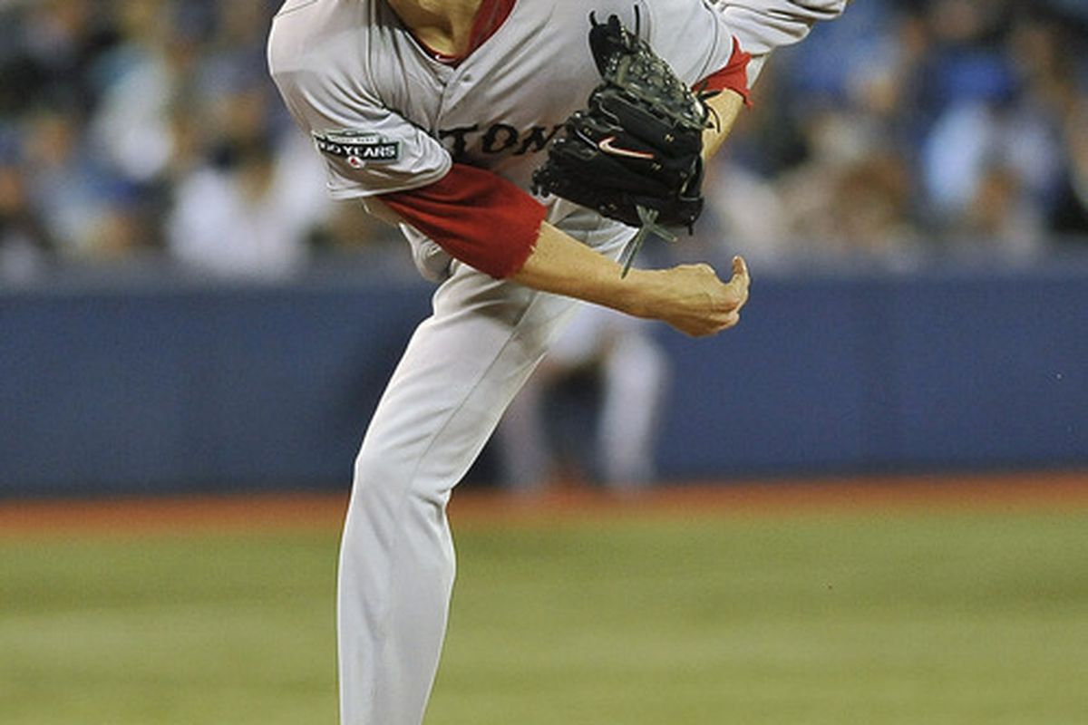 TORONTO, CANADA:  Daniel Bard of the Boston Red Sox delivers a pitch during MLB game action against the Toronto Blue Jays at Rogers Centre in Toronto, Ontario, Canada. (Photo by Brad White/Getty Images)