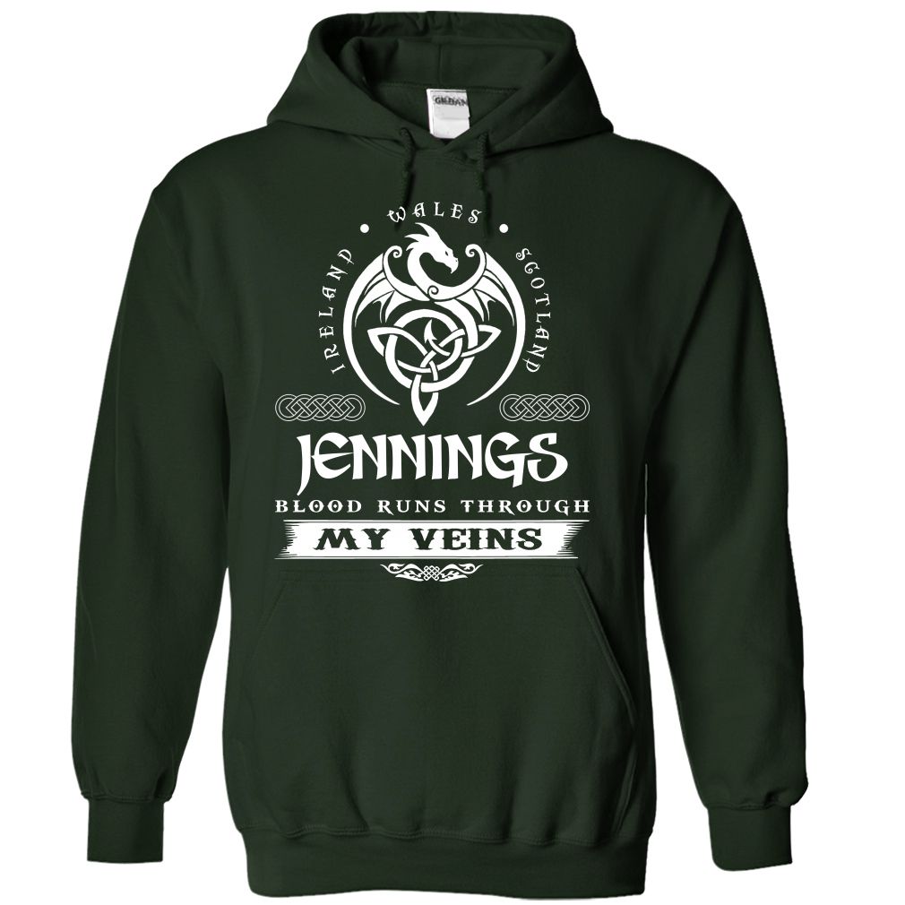 A sweatshirt that says “Jennings Blood Runs Through My Veins”