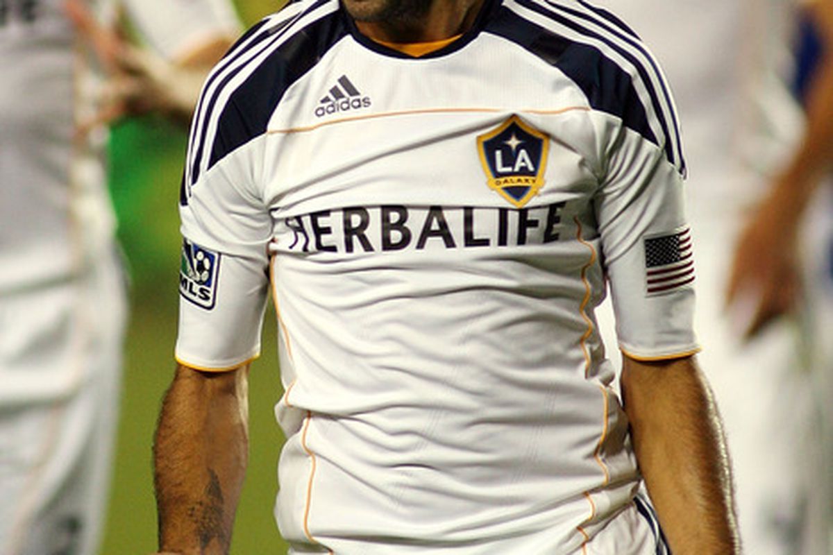 CARSON, CA - AUGUST 06:  Juninho #19 of the Los Angeles Galaxy celebrates his goal against FC Dallas at The Home Depot Center on August 6, 2011 in Carson, California.  (Photo by Jeff Golden/Getty Images)