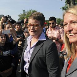 California's Proposition 8 plaintiffs, Kris Perry and Sandy Steir walk into the Supreme Court in Washington, Wednesday, June 26, 2013.  The Supreme Court is meeting to deliver opinions in two cases that could dramatically alter the rights of gay people across the United States. The justices are expected to decide their first-ever cases about gay marriage Wednesday in their last session before the court's summer break.  (AP Photo/Cliff Owen)