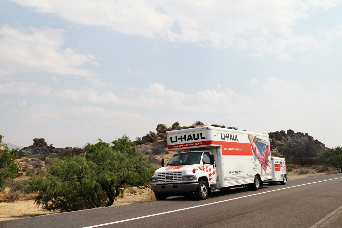 U-Haul truck driving on the highway