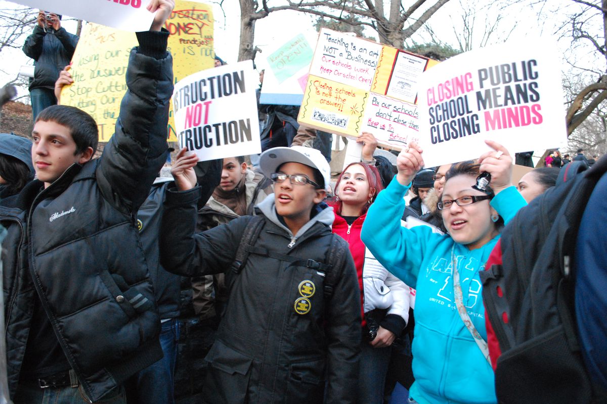 Student protested school closures in 2010.