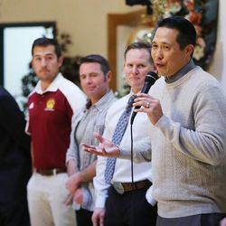 Mountain View High School Principal Taran Chun speaks about the student stabbing incident prior to being honored in Orem on Thursday, Dec. 15, 2016.
