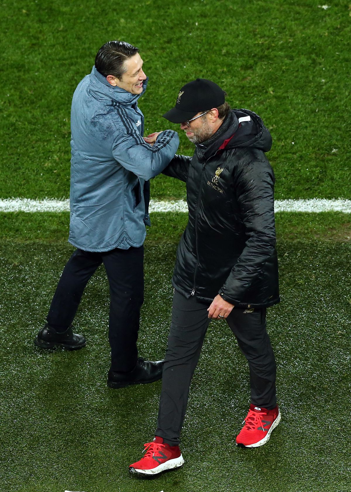Liverpool v FC Bayern Muenchen - UEFA Champions League Round of 16: First Leg
LIVERPOOL, ENGLAND - FEBRUARY 19: Liverpool manager Jurgen Klopp and FC Bayern Muenchen manager Niko Kovac shake hands at the final whistle during the UEFA Champions League Round of 16 First Leg match between Liverpool and FC Bayern Muenchen at Anfield on February 19, 2019 in Liverpool, England.