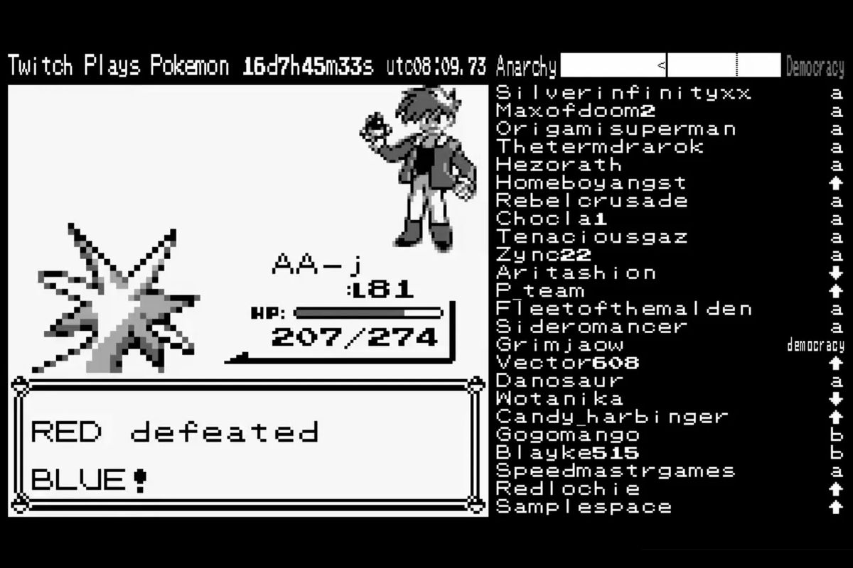 Red beating Blue in Twitch Plays Pokémon