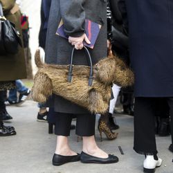Fashion critic, Cathy Horyn's Thom Browne dog purse