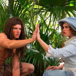 Tarzan, played by Brian Smith, and Jane, played by Rian Shepherd, become acquainted in "Tarzan the Stage Musical" now on the SCERA Shell Outdoor Theatre stage.