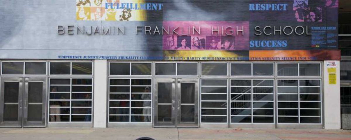 Exterior of Benjamin Franklin High School.
