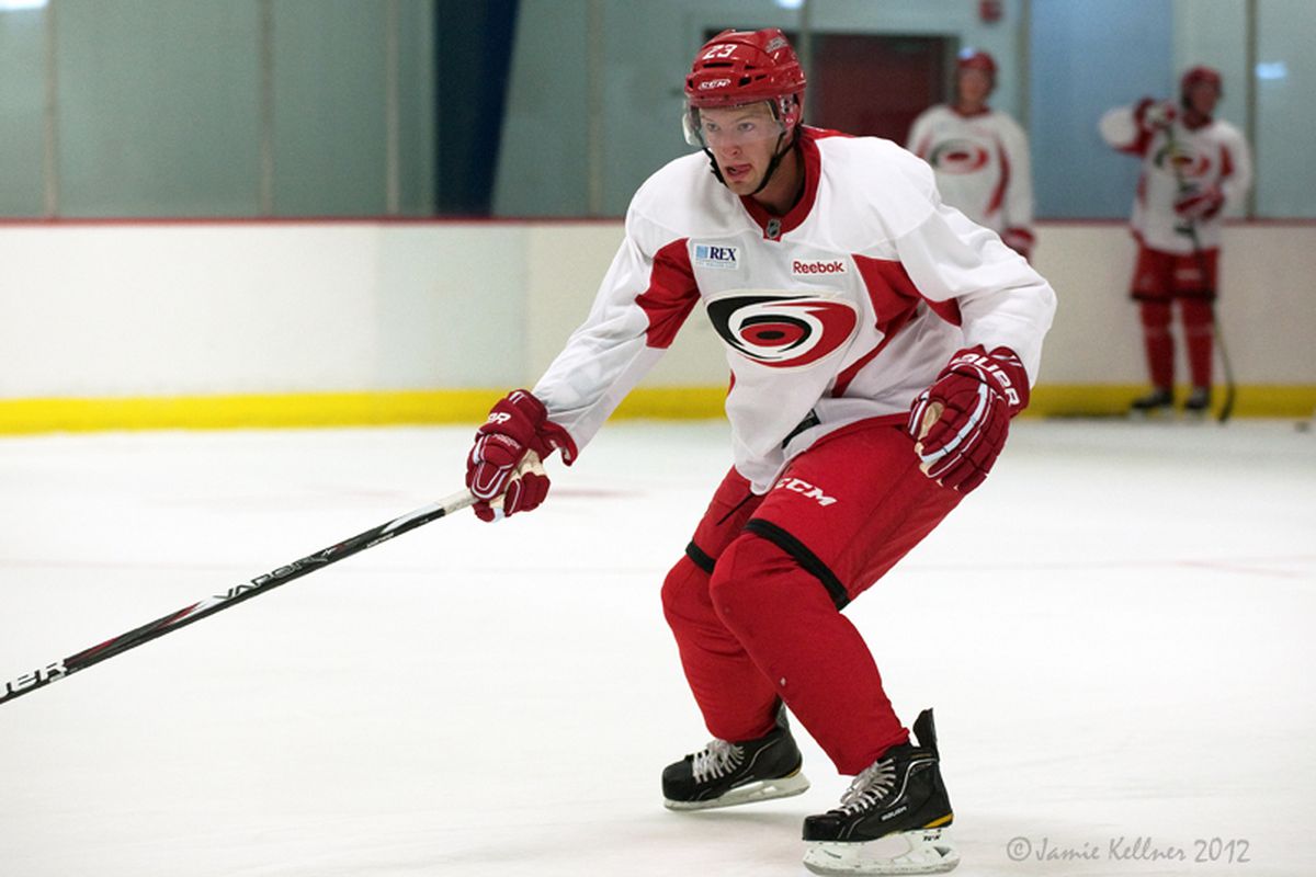 Jeremy Welsh, who re-signed with Carolina for two more years, is the frontrunner to be Carolina's third-line center in 2012-13. (<a href="http://www.flickr.com/photos/jbk-ltd/collections/72157619609115405/">Photo by Jamie Kellner</a>)