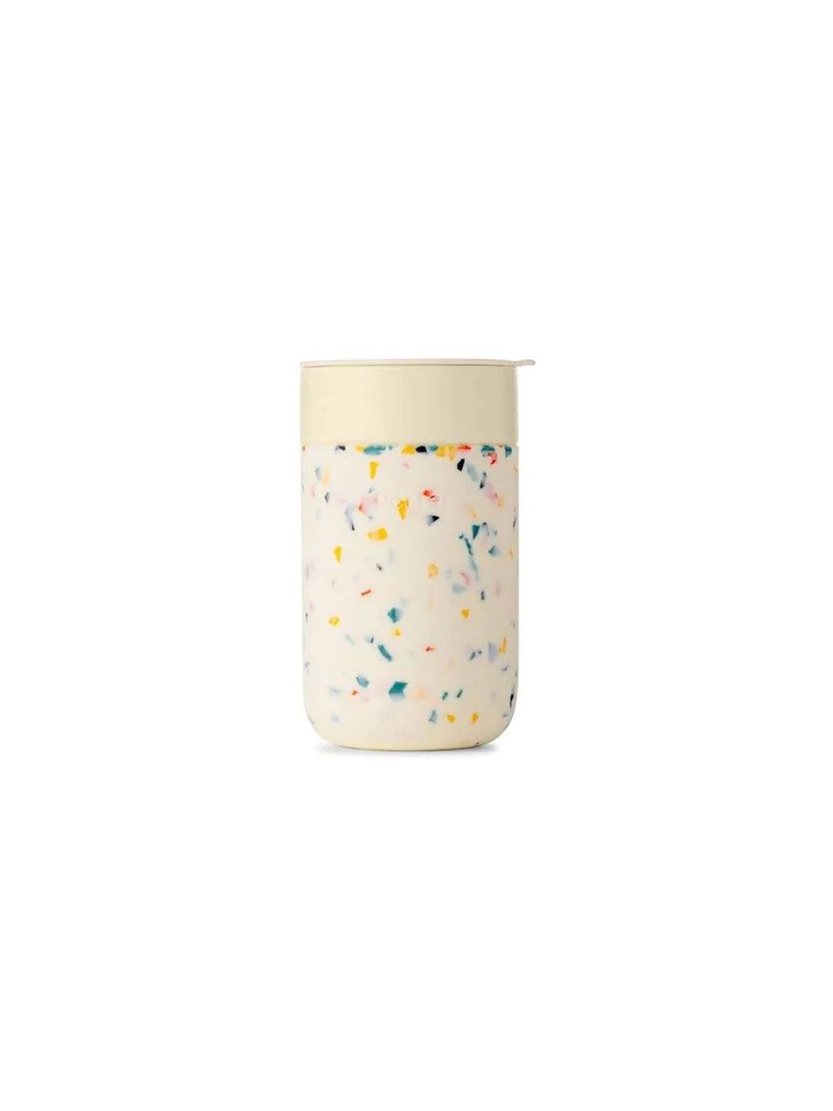 A cream mug with a terrazzo print