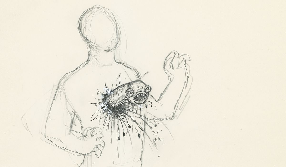 chestburster sketch by dan o’bannon for alien 1979