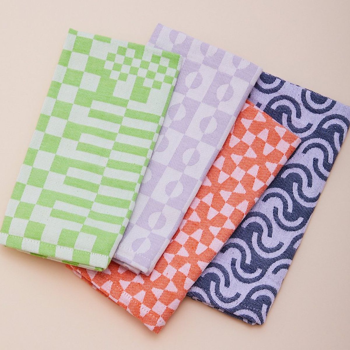 Set of four patterned napkins.