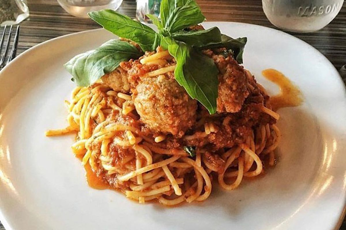 A plate of spaghetti and meatballs from Flavio.