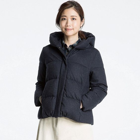 Navy wool blend cropped down coat.