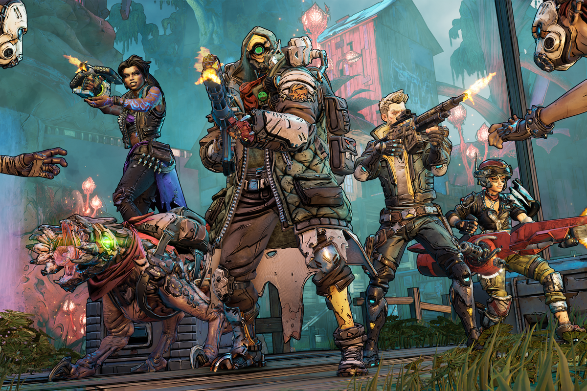 the four vault hunters in Borderlands 3 line up, showing off their powers