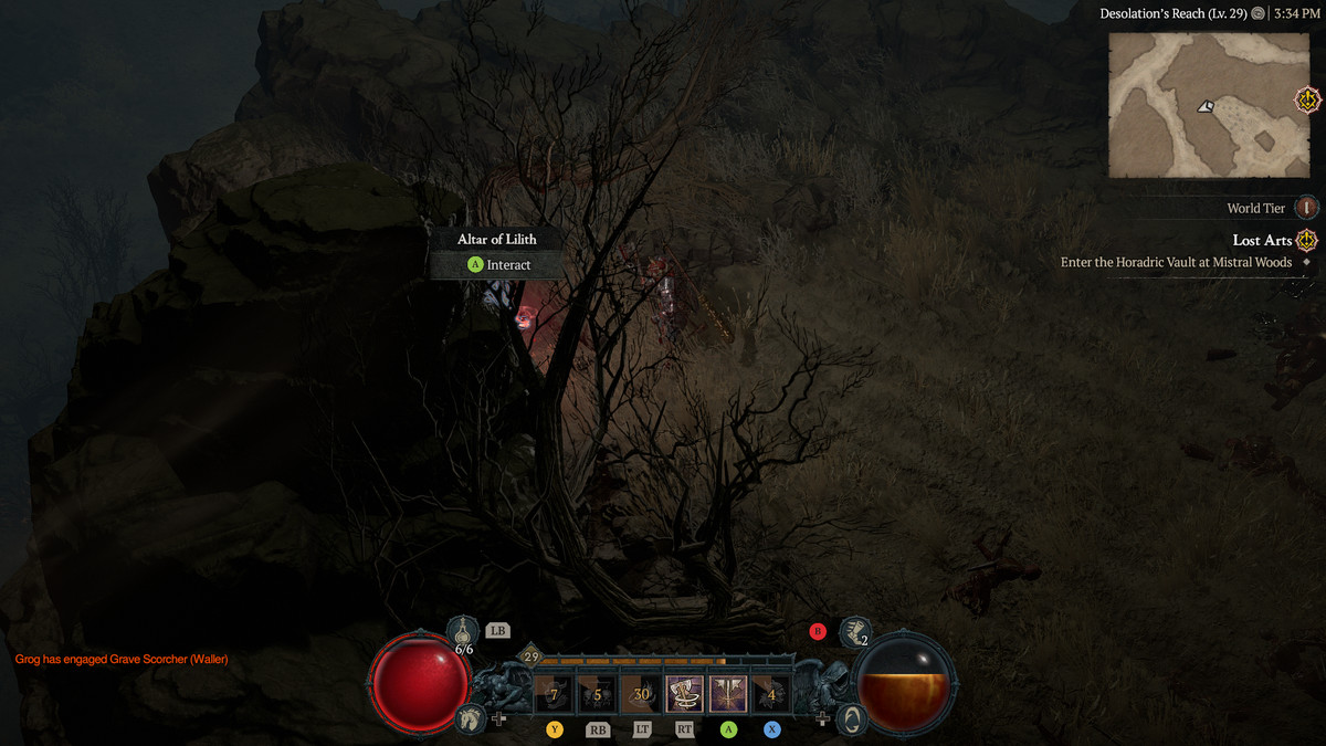 A Barbarian approaches the 23rd Altar of Lilith in the Dry Steppes in Diablo 4