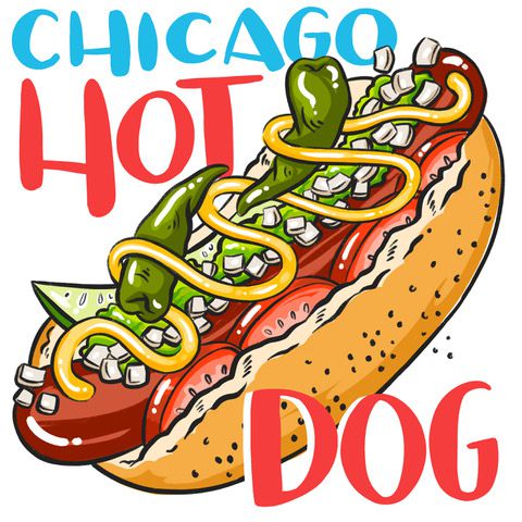 A drawing of a Chicago-style hot dog.