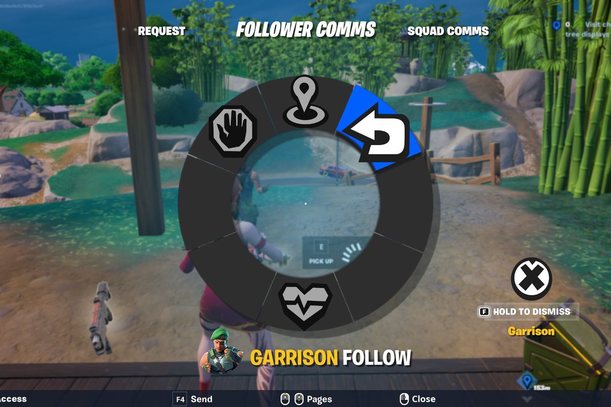 A command wheel in Fortnite to order Garrison to do different things