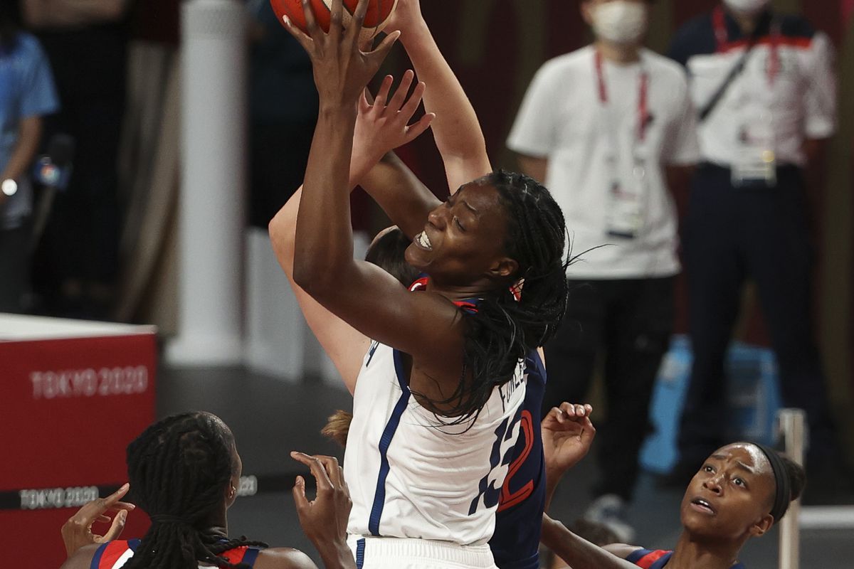 Sylvia Fowles of USA during the Women’s Semifinal Basketball game between United States and Serbia on day fourteen of the Tokyo 2020 Olympic Games at Saitama Super Arena on August 6, 2021 in Saitama, Japan.