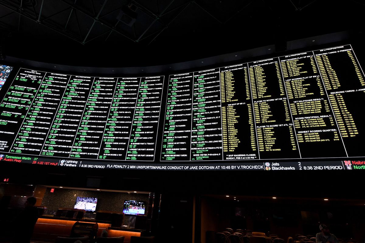 The betting line and some of the more than 400 proposition bets for Super Bowl LI between the Atlanta Falcons and the New England Patriots are displayed at the Race &amp; Sports SuperBook at the Westgate Las Vegas Resort &amp; Casino on January 26, 2017 in Las Vegas, Nevada.
