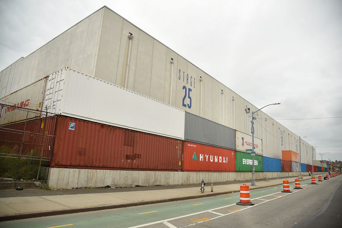 An industrial building with “Stage 25” printed on it. 