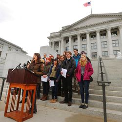Karsyn Ansari, from the University of Utah, speaks at the Capitol in Salt Lake City on Tuesday, March 15, 2016. Ansari and other student leaders from throughout the state gathered to deliver a letter to Gov. Gary Herbert decrying a lack of wilderness protection in Utah Congressman Rob Bishop’s Public Lands Initiative. The group also plans to send a letter to President Barack Obama urging him make the the Bears Ears area a national monument.