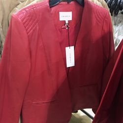 Red leather jacket, $250 (was $740)