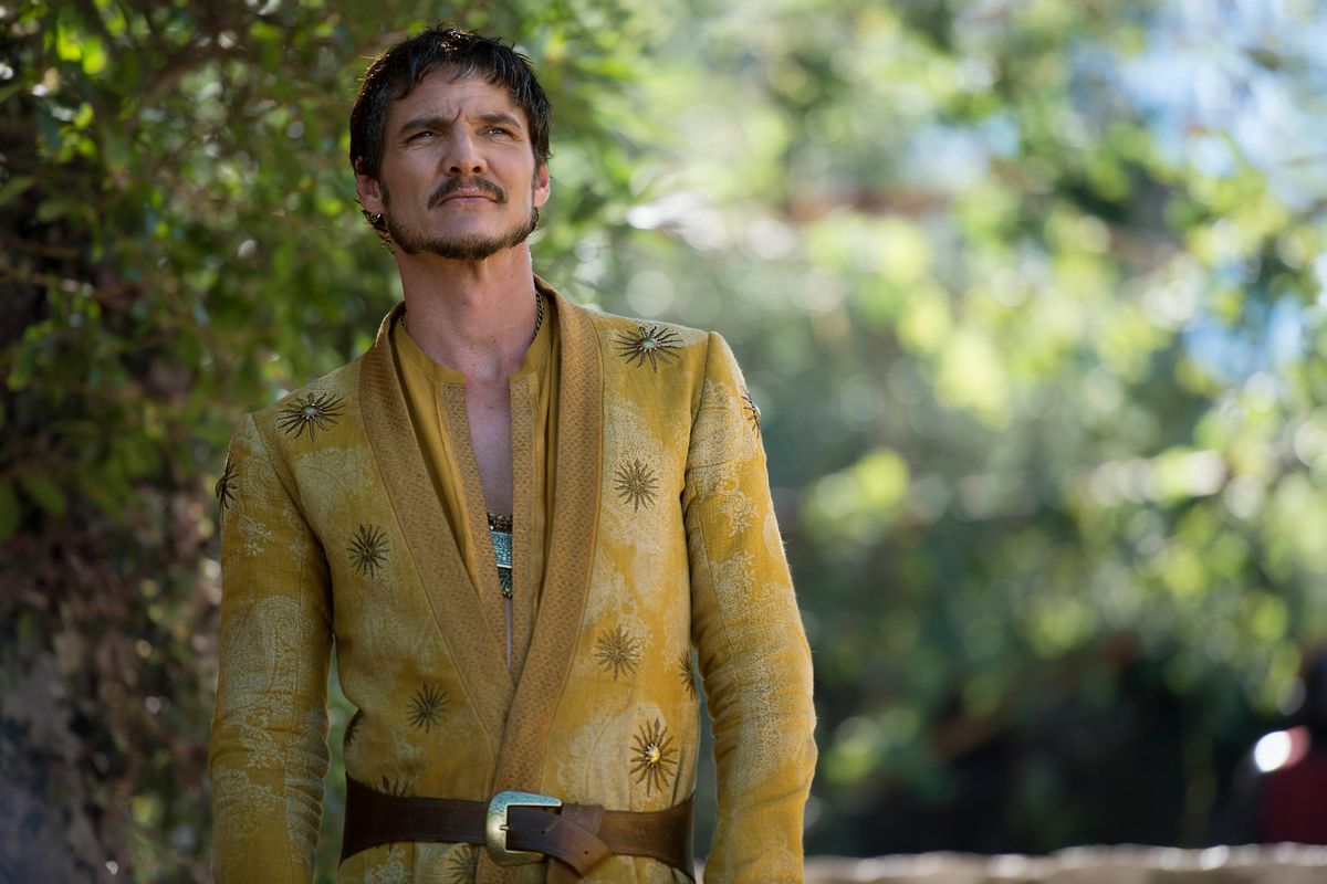 Pedro Pascal in Game of Throes yellow robe. 