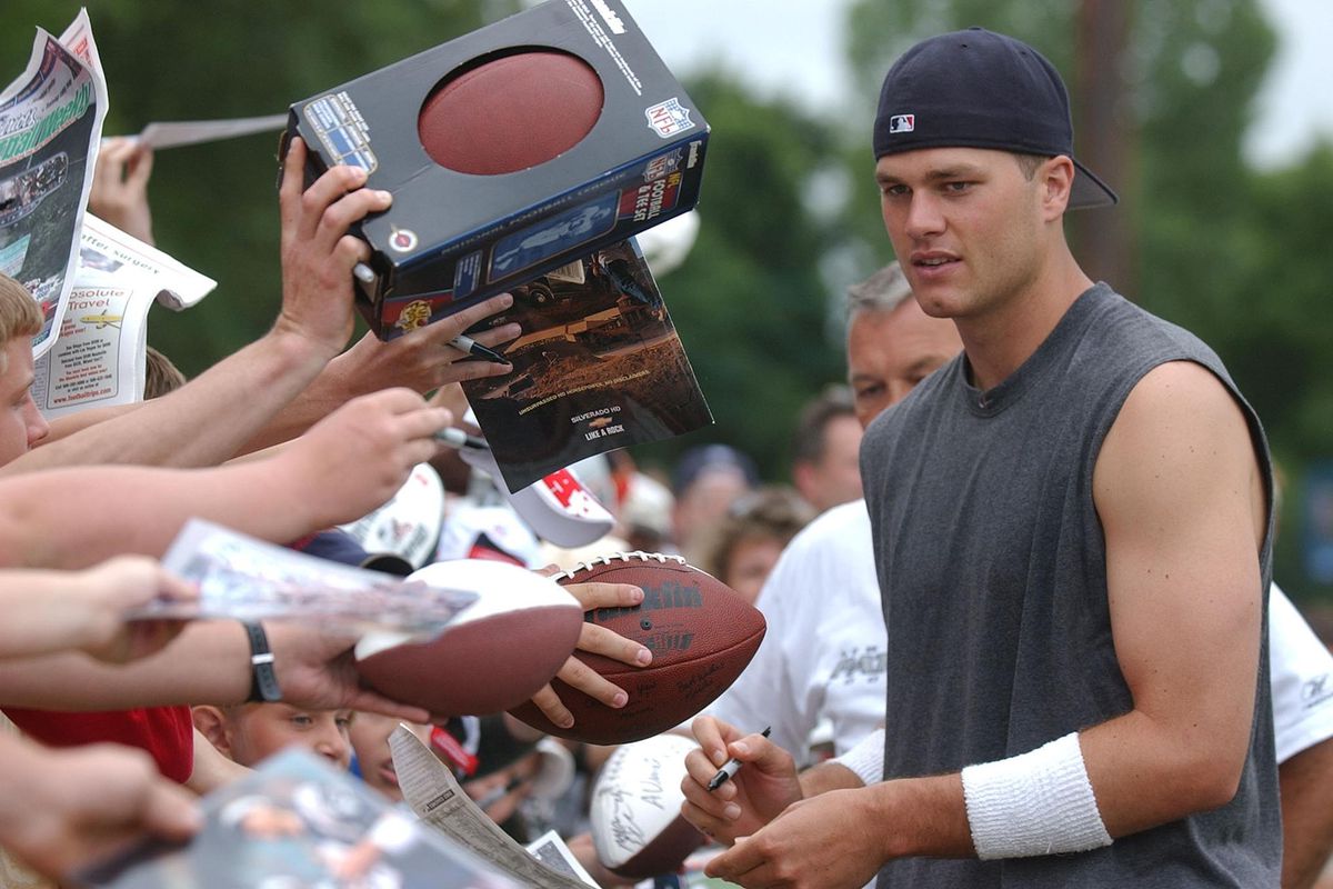Tom Brady during the Patriots' 2002 training camp at Bryant College.
