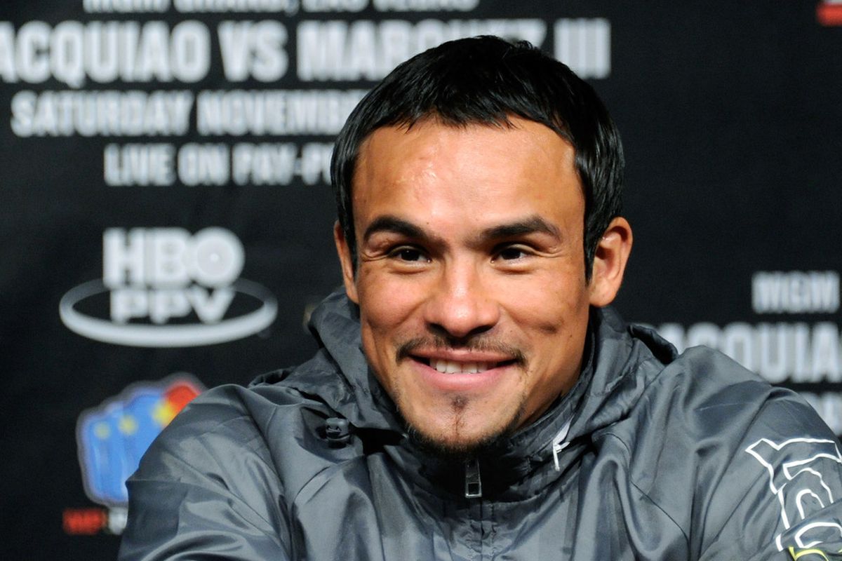 Juan Manuel Marquez is trying to convince the public that his stay-busy fight against Serhiy Fedchenko is dangerous. (Photo by Ethan Miller/Getty Images)