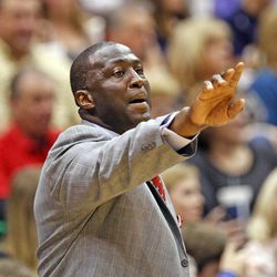 Utah Jazz head coach Tyrone Corbin as the Utah Jazz defeat the Portland Trailblazers 112-102 in NBA basketball April 1 in Salt Lake City.
