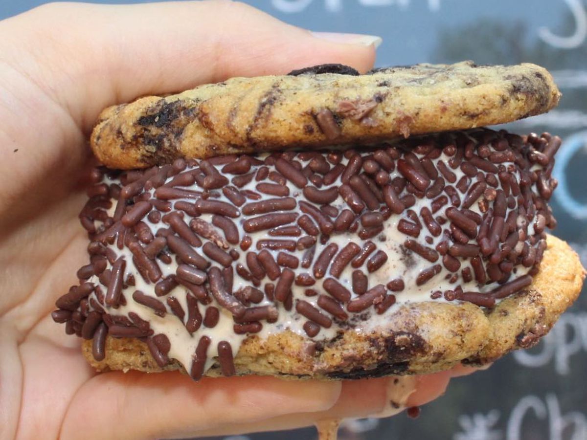 An ice cream cookie sandwich from Cold Cookie Company
