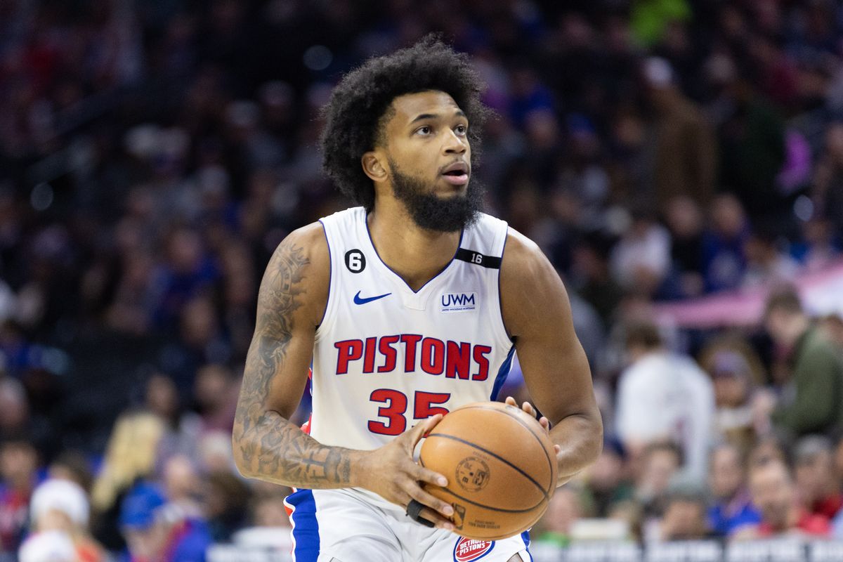 Detroit Pistons forward Marvin Bagley III (35) shoots the ball against the Philadelphia 76ers during the first quarter at Wells Fargo Center.