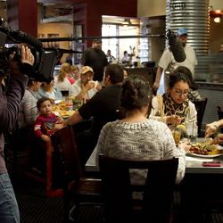 The Unique Eats film crew interviewed guests at Hash House A Go Go as they dined. 