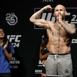 Brian Kelleher poses at UFC 224 weigh-ins.