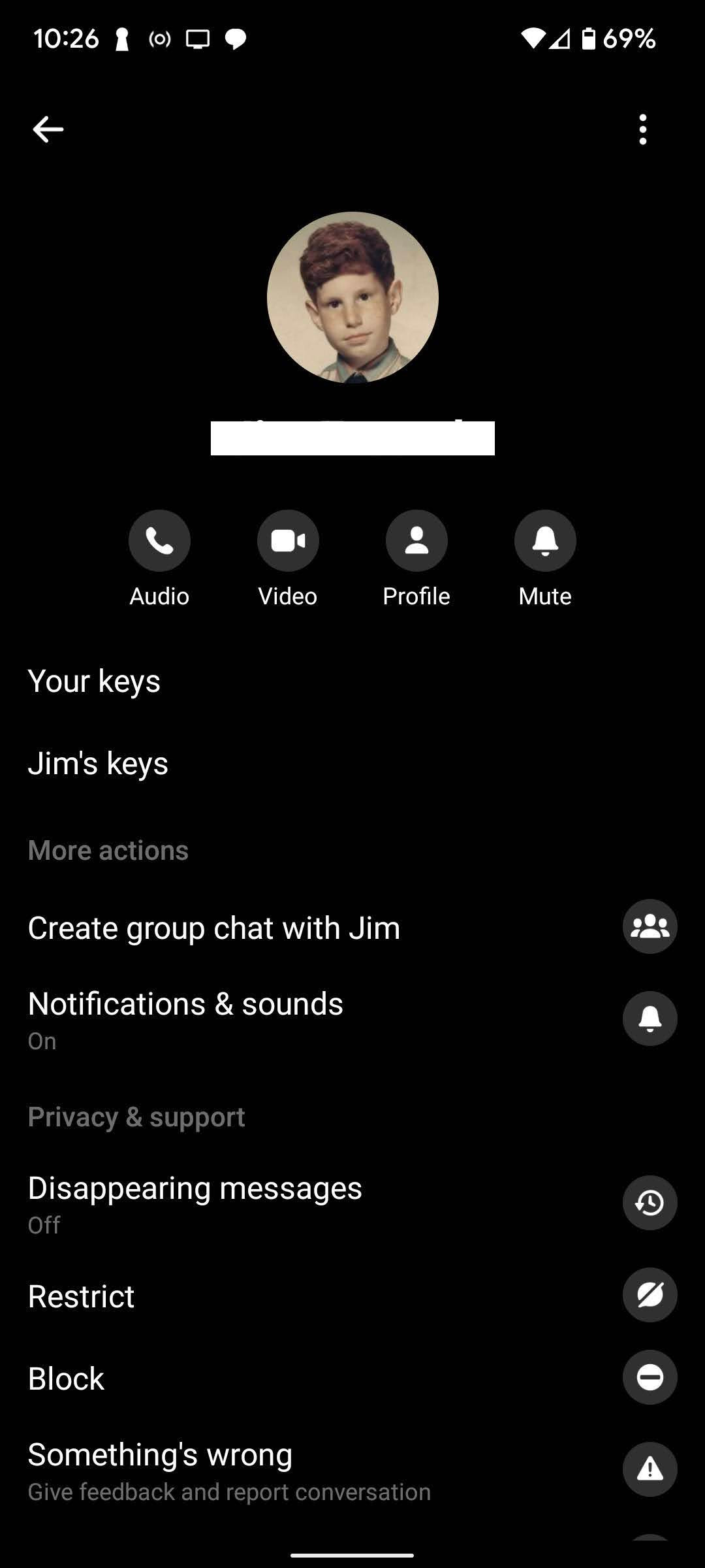 Setup page for encrypted chat