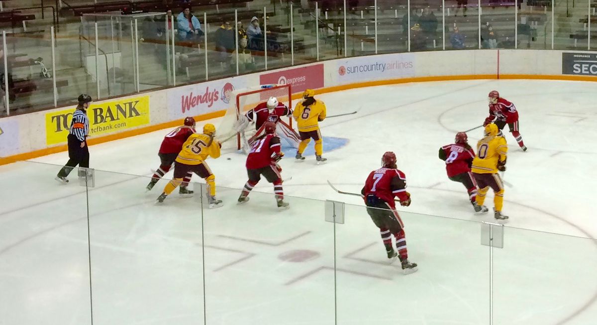 St. Lawrence playing Minnesota at Ridder Arena where they lost 5-1 on January 6th, 2015.