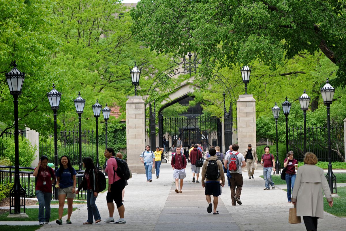 University of Chicago - University of Chicago students walk to and from the main quadrangle.