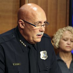 Salt Lake Police Chief Mike Brown announces police recovered the body of Mackenzie Lueck in Logan Canyon at a press conference at the Salt Lake City Public Safety Building on Friday, July 5, 2019. In the background in Salt Lake City Mayor Jackie Biskupski.