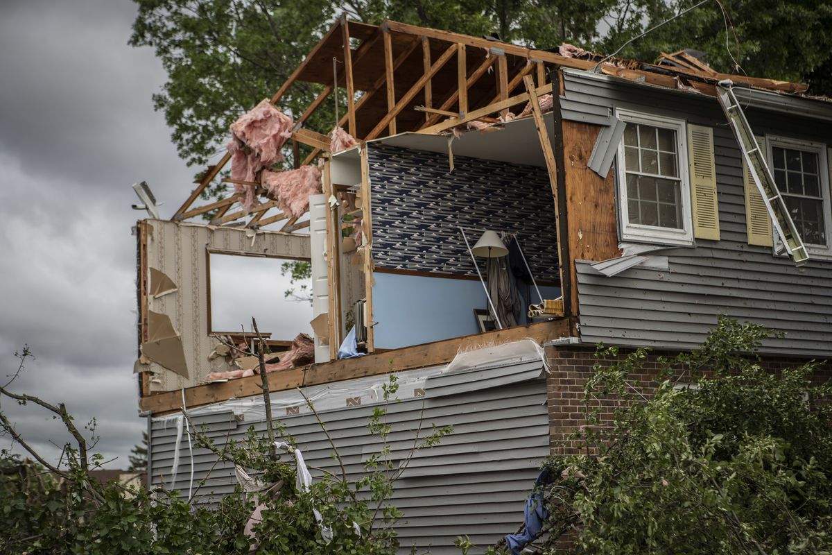 Storm damage in Naperville's Ranchview neighborhood Monday, June 21, 2021.