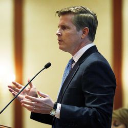 Jonathan Johnson, Republican candidate for governor, speaks during a Utah Foundation luncheon at the City Center Marriott in Salt Lake City on Thursday, March 24, 2016.