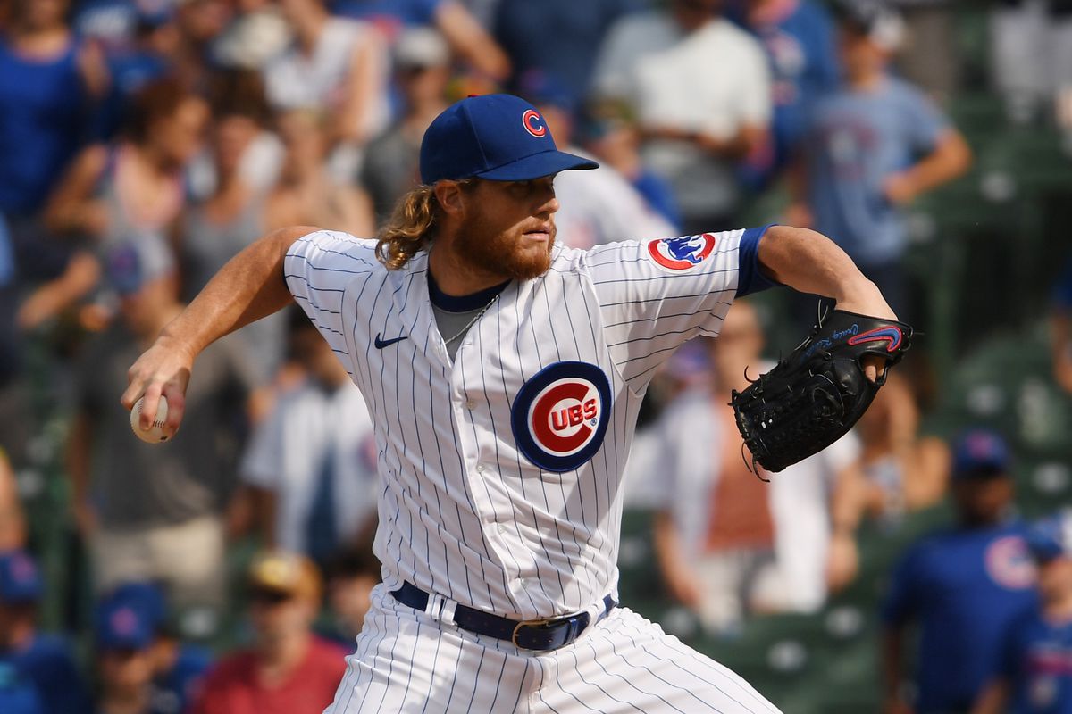 Craig Kimbrel of the Chicago Cubs pitches in the ninth inning against the Arizona Diamondbacks at Wrigley Field on July 25, 2021 in Chicago, Illinois.