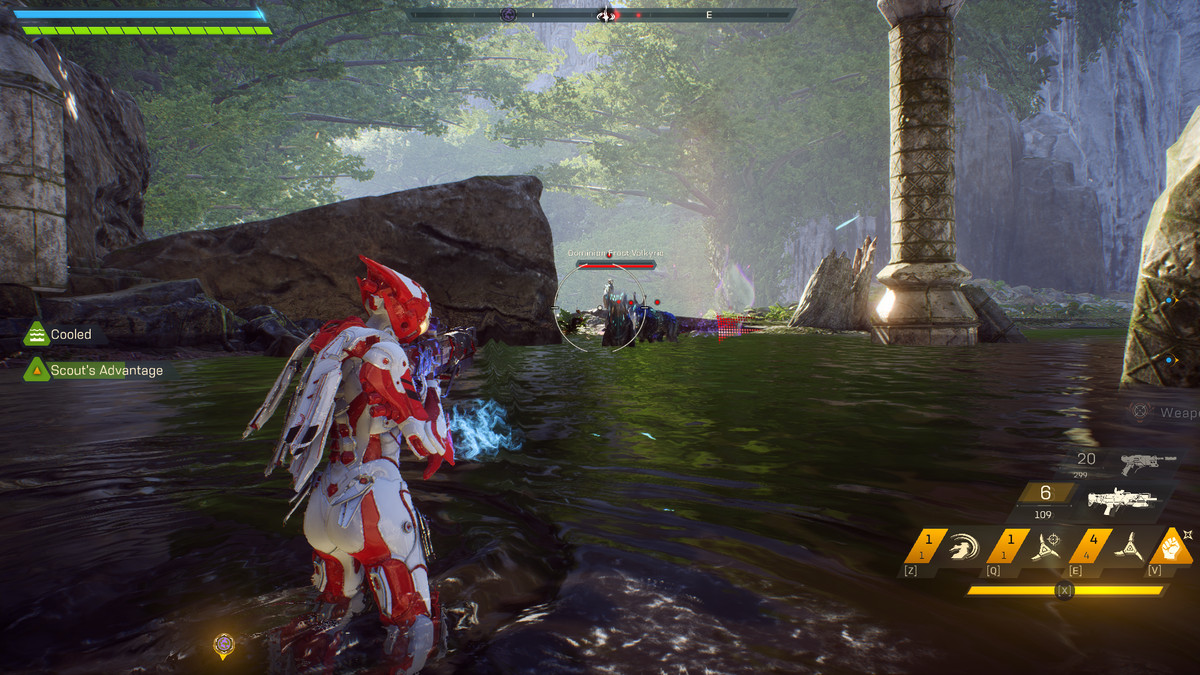 Anthem - Javelin aims at an enemy in watery ruins