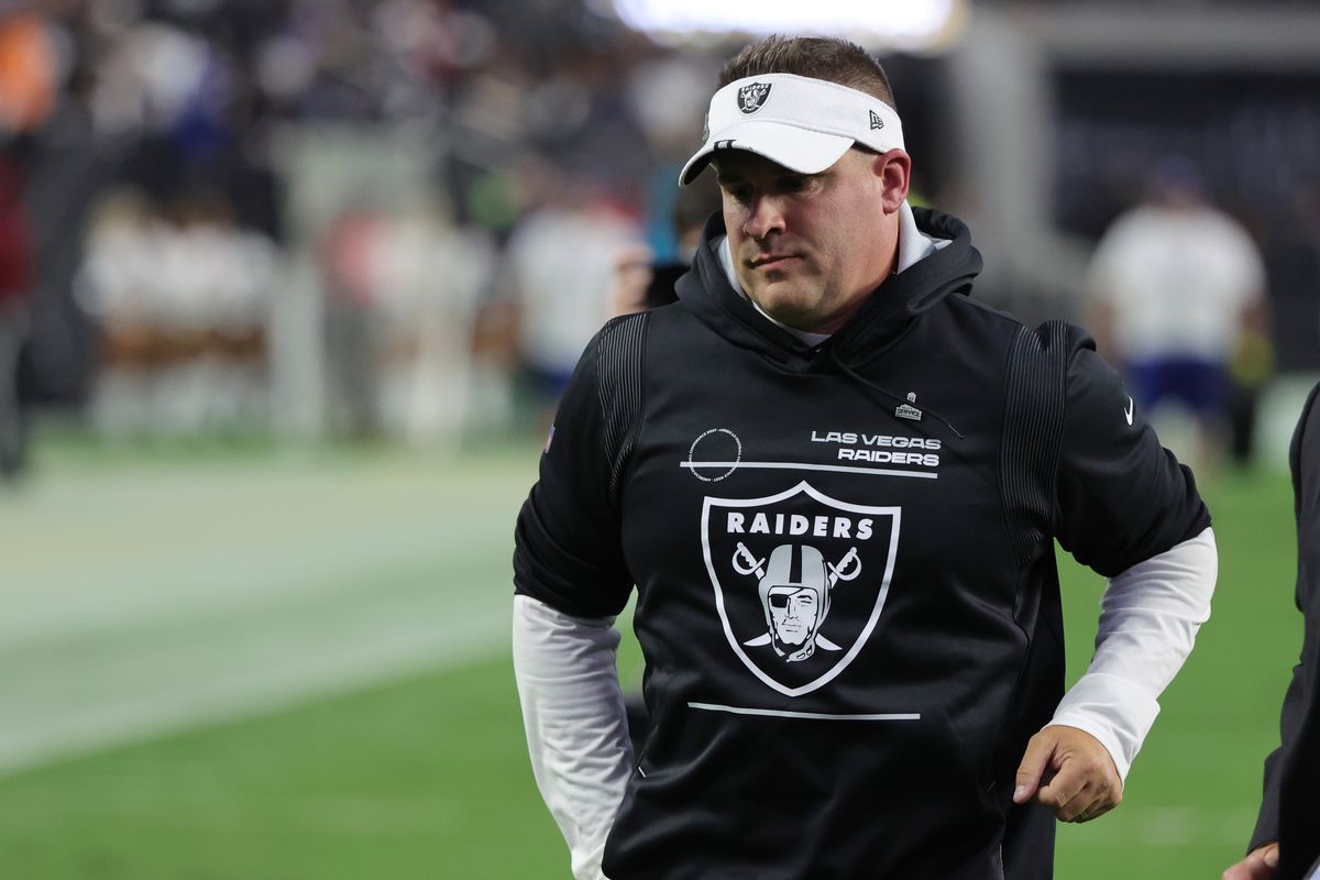 Head coach Josh McDaniels of the Las Vegas Raiders walks off the field after the game against the Indianapolis Colts at Allegiant Stadium on November 13, 2022 in Las Vegas, Nevada.
