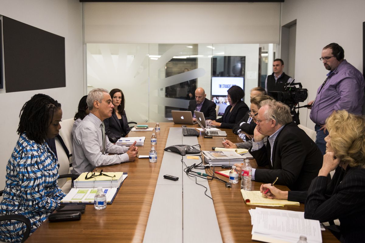Mayor Rahm Emanuel meets with the Chicago Sun-Times Editorial Board Wednesday afternoon. | Ashlee Rezin/Sun-Times